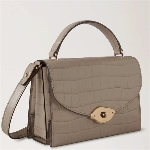 Mulberry Small Lana Top Handle Cashmere Taupe Shiny Small Croc